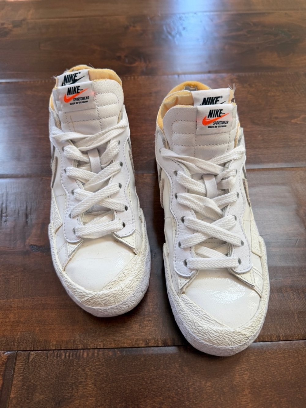 Nike Blazer Low x sacai in White Patent Leather